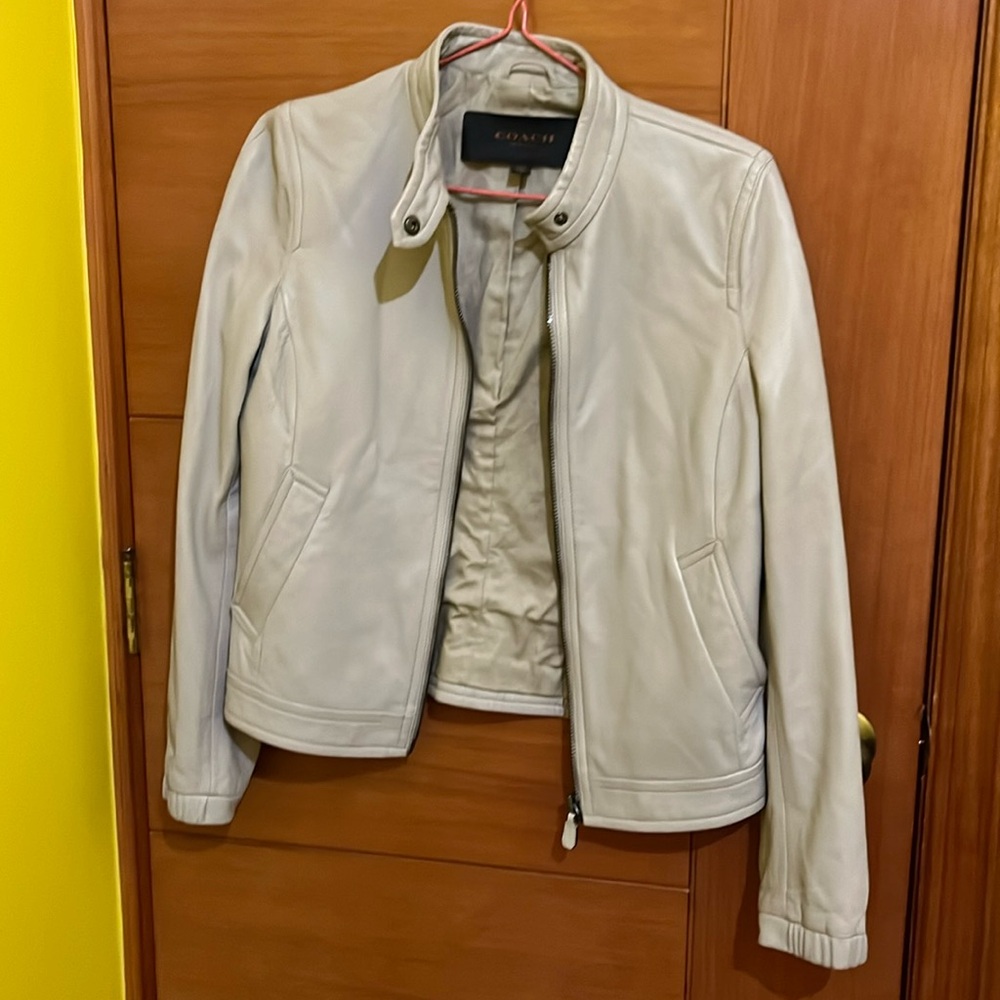 Coach tan ecru leather jacket